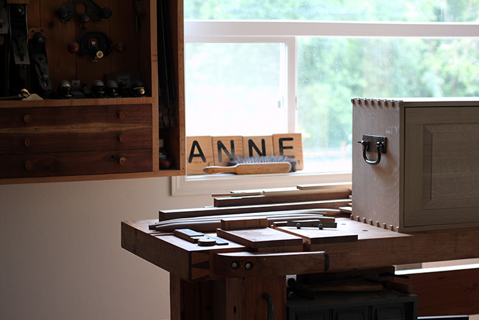 Anne of All Trades woodworking shop space bench