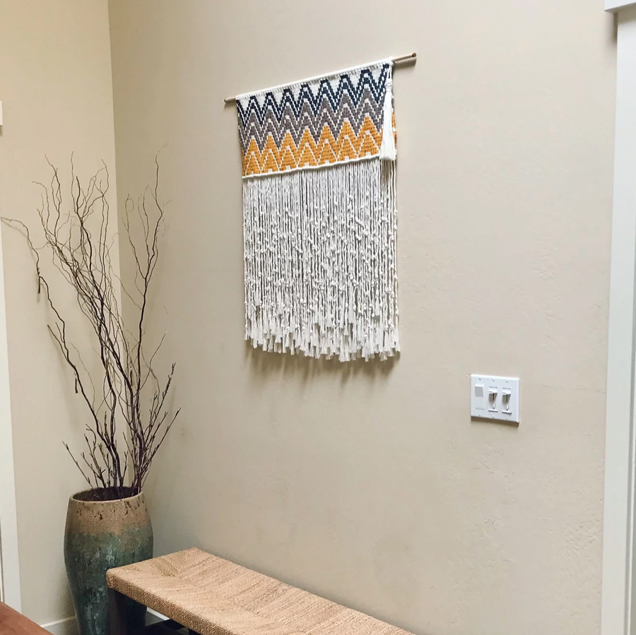 Aja Smart, Strand Texture macrame wall hanging pictured in entryway